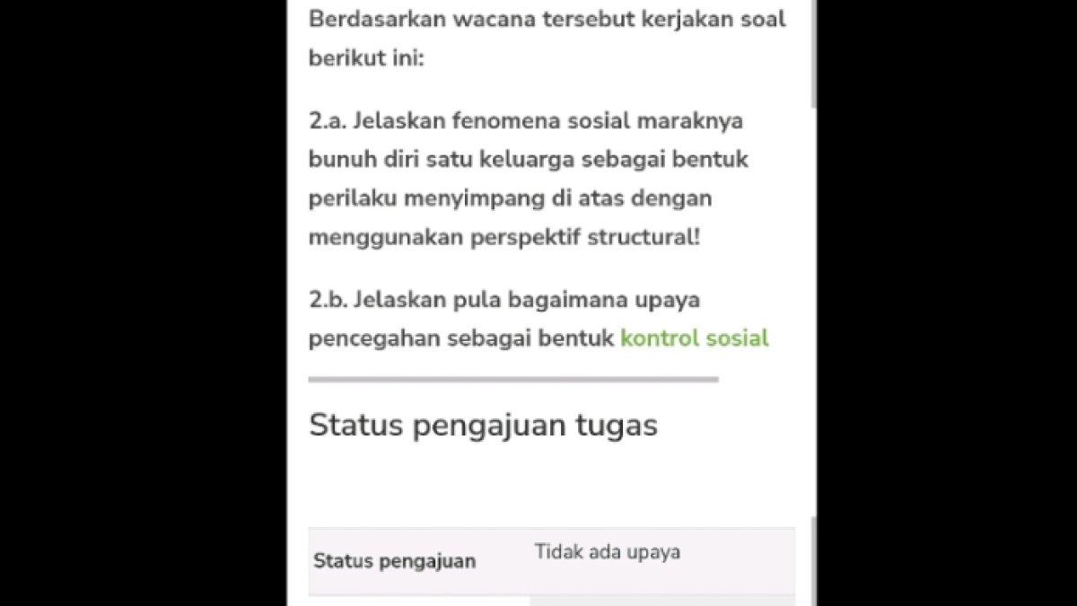 Kunci jawaban 'Jelaskan fenomena sosial maraknya bunuh diri atau akhiri hidup satu keluarga sebagai bentuk perilaku menyimpang di atas dengan menggunakan perspektif struktural!'