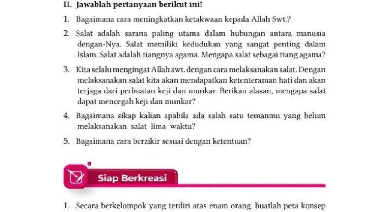 Kunci jawaban Pendidikan Agama Islam (PAI) Kelas 7