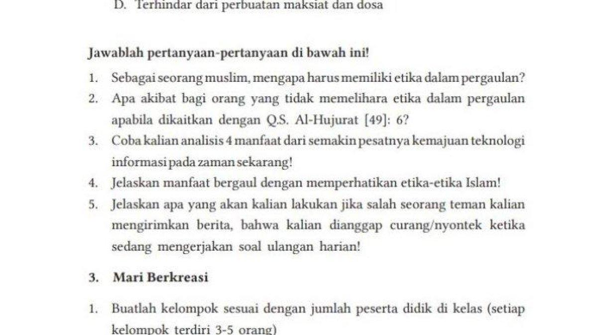 Kunci jawaban Pendidikan Agama Islam (PAI) kelas 9 halaman 85