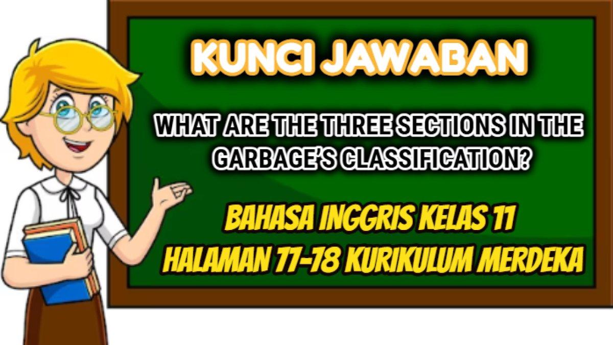 Kunci jawaban 'What are the three sections in the garbage’s classification?' Bahasa Inggris Kelas 11 Halaman 77 - 78 Kurikulum Merdeka.