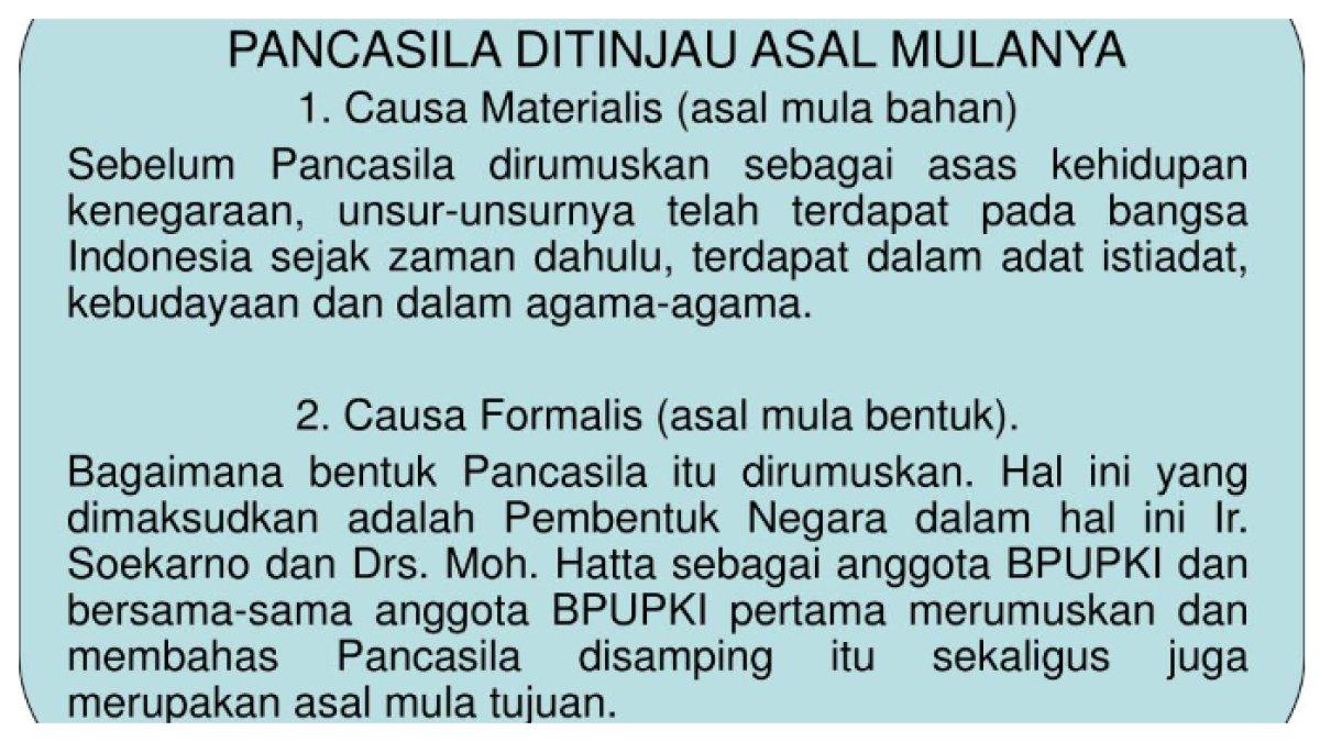 Kunci jawaban dari soal 'Lakukanlah analisis sila Pancasila jika dilihat dari Causa Materialis!'