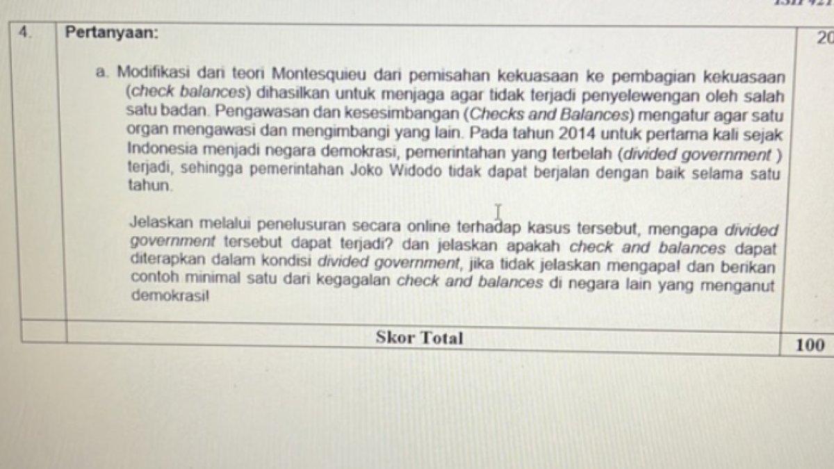 Kunci jawaban dari soal 'Jelaskan melalui penelusuran secara online terhadap kasus tersebut, mengapa divided government tersebut dapat terjadi?'