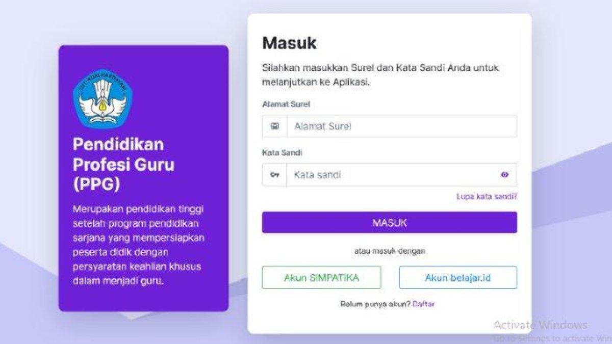 Laman https://ppg.kemdikbud.go.id/ - Login akun SIMPKB PPG Prajabatan.