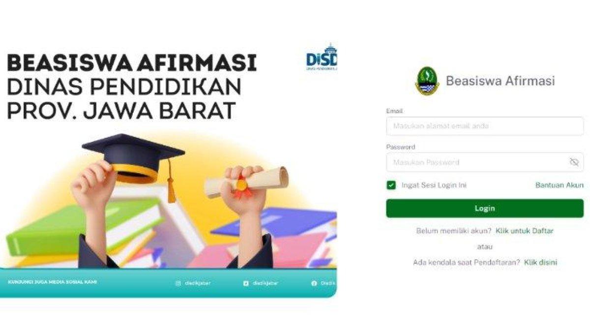 Laman pendaftaran beasiswa afirmasi Disdik Jabar 2023 untuk D3 dan S1. Berikut ini cara daftar dan syarat pendaftarannya.