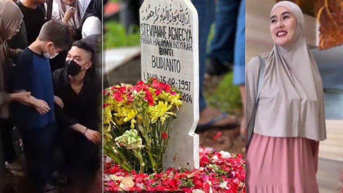 Lambaian tangan anak Stevie Agnecya saat menyaksikan pemakaman sang ibu, terlihat tegar.