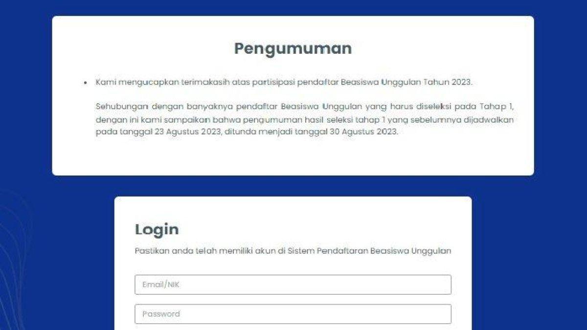 Akses link ini untuk melihat hasil seleksi tahap 1 Beasiswa Unggulan 2023. Pengumuman dibuka mulai besok, Rabu (30/8/2023).