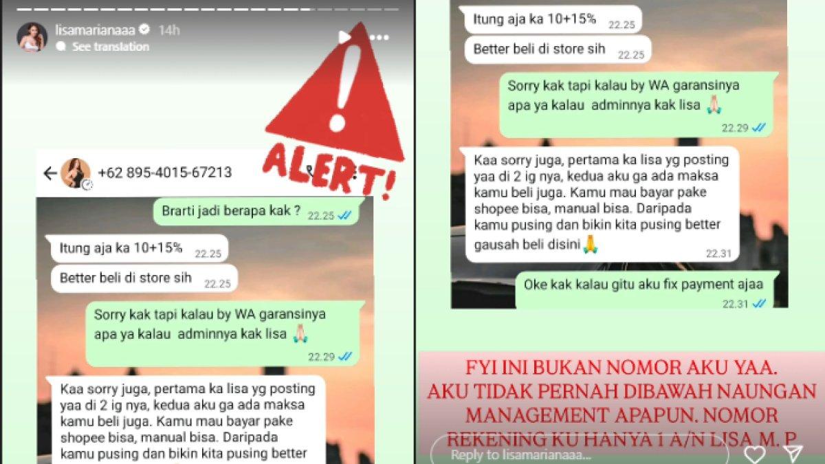 KLARIFIKASI LISA MARIANA - Potret klarifikasi Lisa Mariana diambil dari Instagram pada Senin (5/5/2025). Lisa Mariana bereaksi setelah dituding lakukan penipuan.