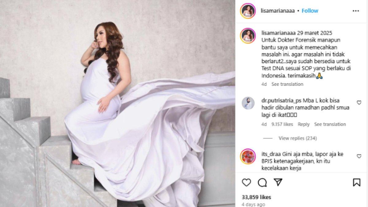 POSTINGAN LISA MARIANA - Potret unggahan Lisa Mariana pada 29 Maret 2025. Lisa Mariana minta bantuan dokter forensik untuk pecahkan masalahnya.