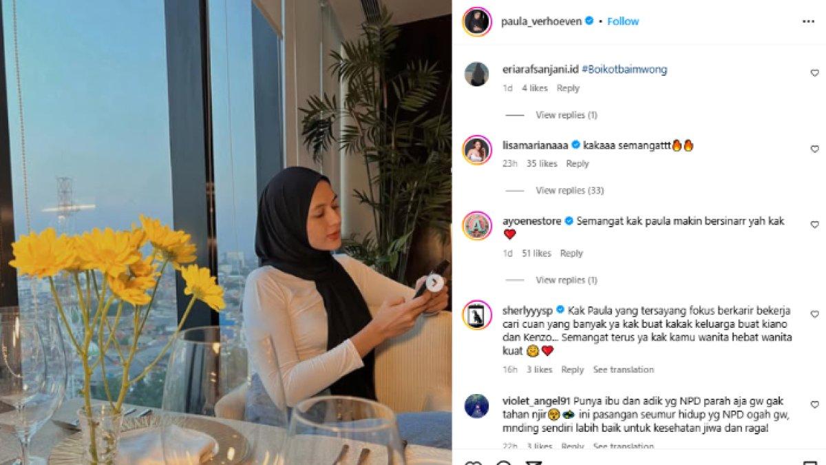LISA SEMANGATI PAULA - Potret komentar Lisa Mariana di postingan Paula Verhoeven, diambil dari Instagram pada Kamis (24/4/2025). Lisa Mariana semangati Paula.