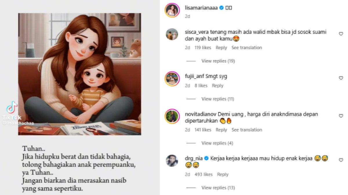 POSTINGAN LISA MARIANA - Potret unggahan Lisa Mariana di Instagram pada 13 April 2025. Lisa Mariana ungkap doa untuk sang anak.