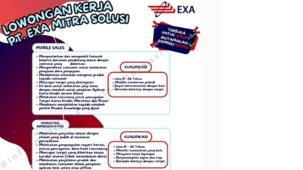 Lowongan Kerja PT Exa Mitra Solusi 2024