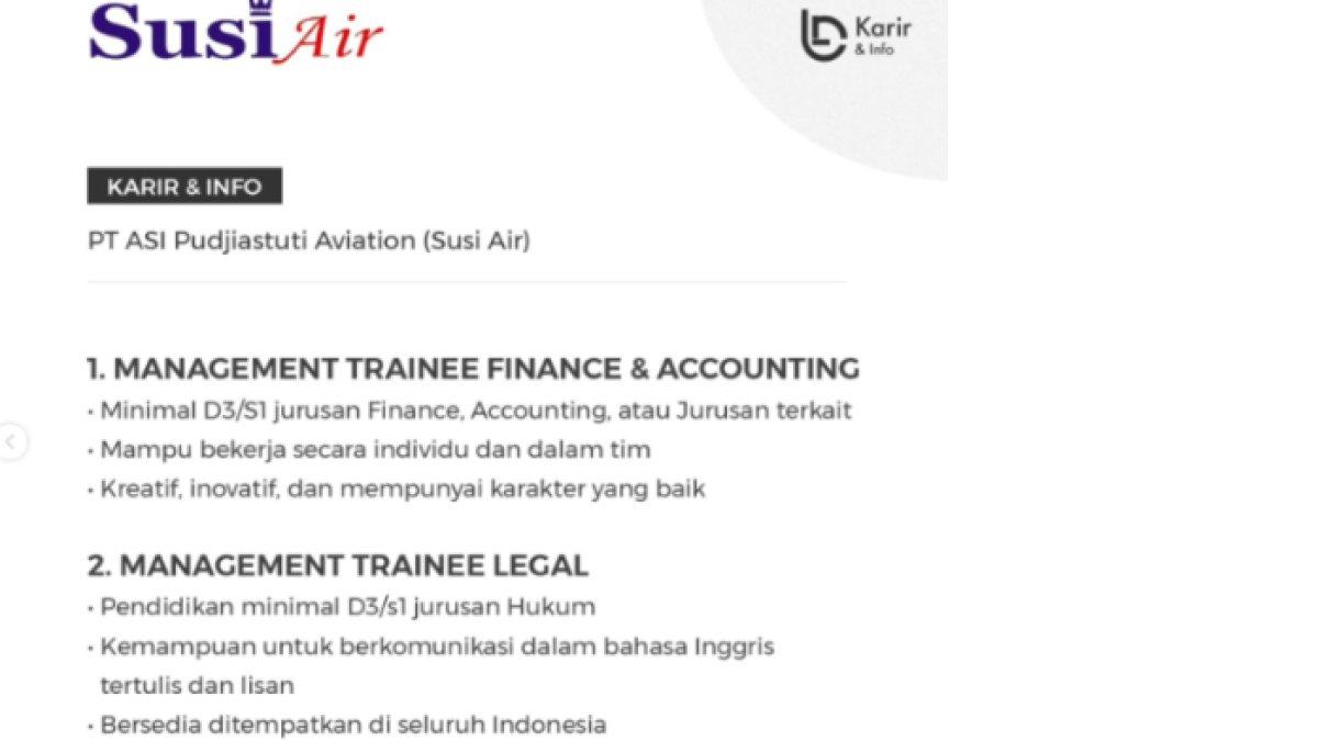 Lowongan kerja di Susi Air