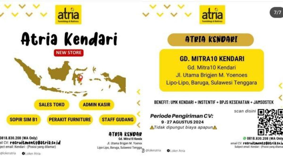 Lowongan kerja di toko funiture Atria.