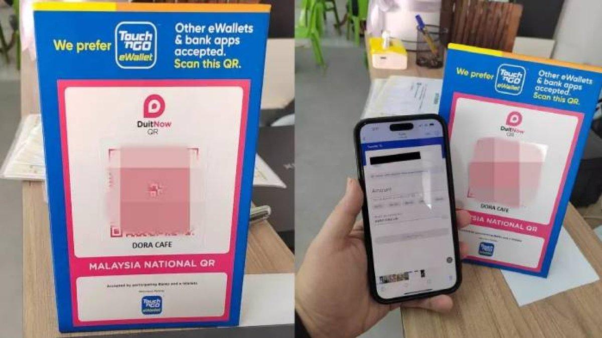 Maling menempelkan QR Code palsu miliknya di kasir sebuah restoran
