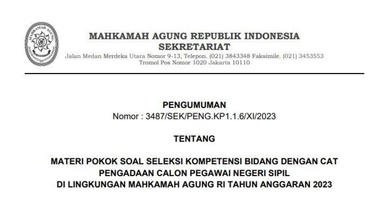 Materi SKB CPNS Mahkamah Agung untuk jabatan Klerek Analis Perkara Peradilan. Dilengkapi dengan contoh soal SKB Mahkamah Agung.