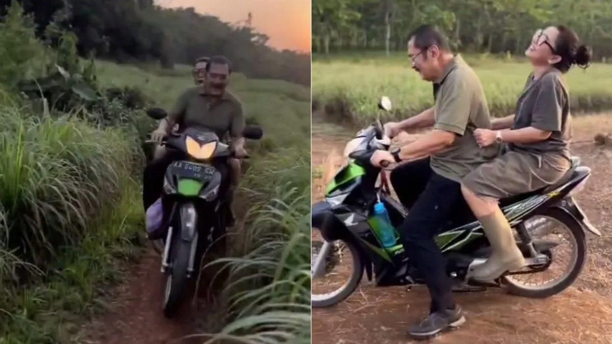 KABAR MAYANGSARI - Kolase foto Mayangsari dan Bambang Trihatmodjo diambil dari Instagram @mayangsari_official. Mayangsari dan Bambang Trihatmodjo pergi ke ladang naik motor bebek