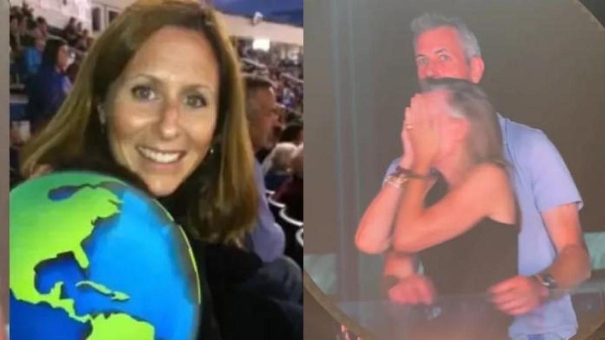 ANDY BYRON -- (kiri) Megan Kerrigan istri sah CEO Astronomer Andy Byron. (kanan) Video viral pasangan selingkuh yang tertangkap kamera jumbotron di konser Coldplay.