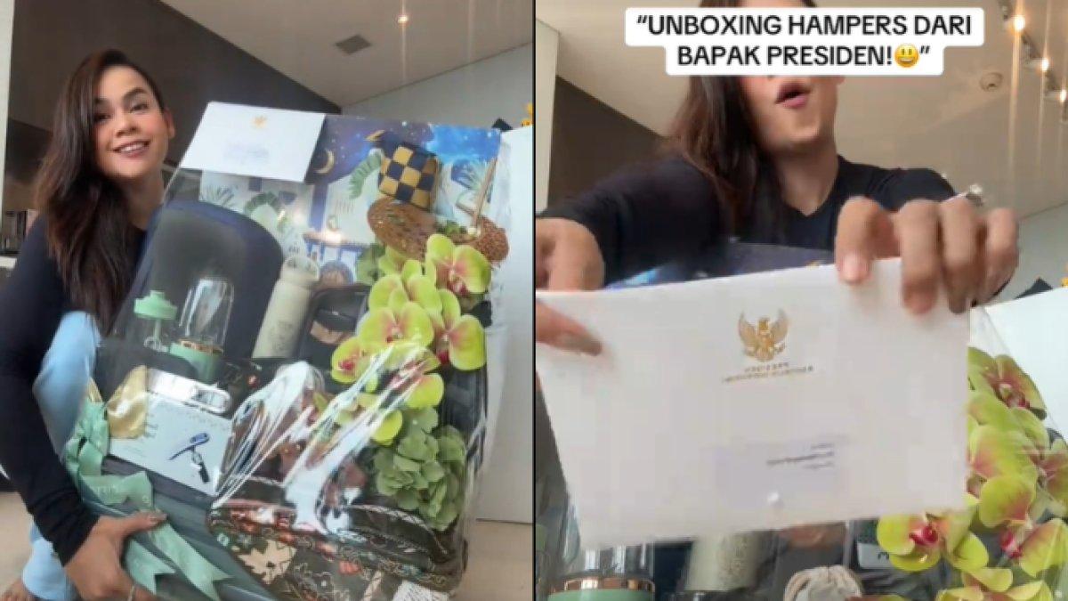 UNBOXING HAMPERS PRESIDEN - Potret Melaney Ricardo diambil dari TikTok pada Jumat (4/4/2025). Melaney Ricardo unboxing hampers dari Presiden Prabowo Subianto.