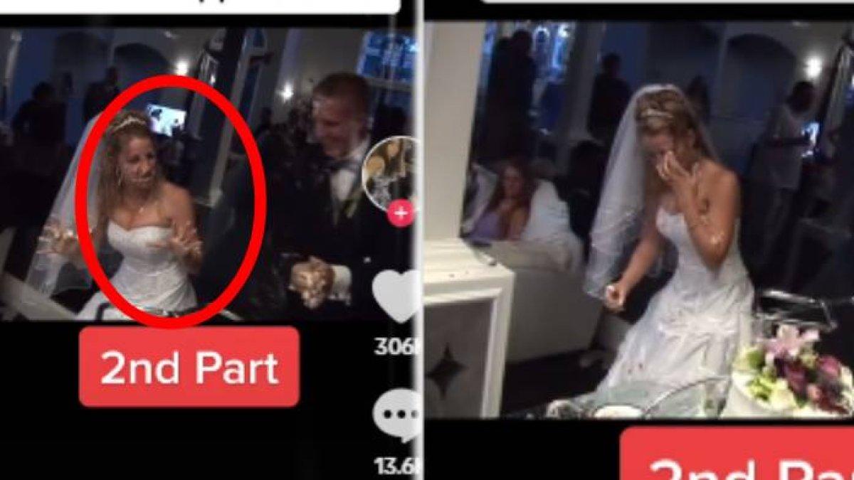 Mempelai wanita dilempar kue pernikahan oleh pengantin pria, sampai bercucuran darah