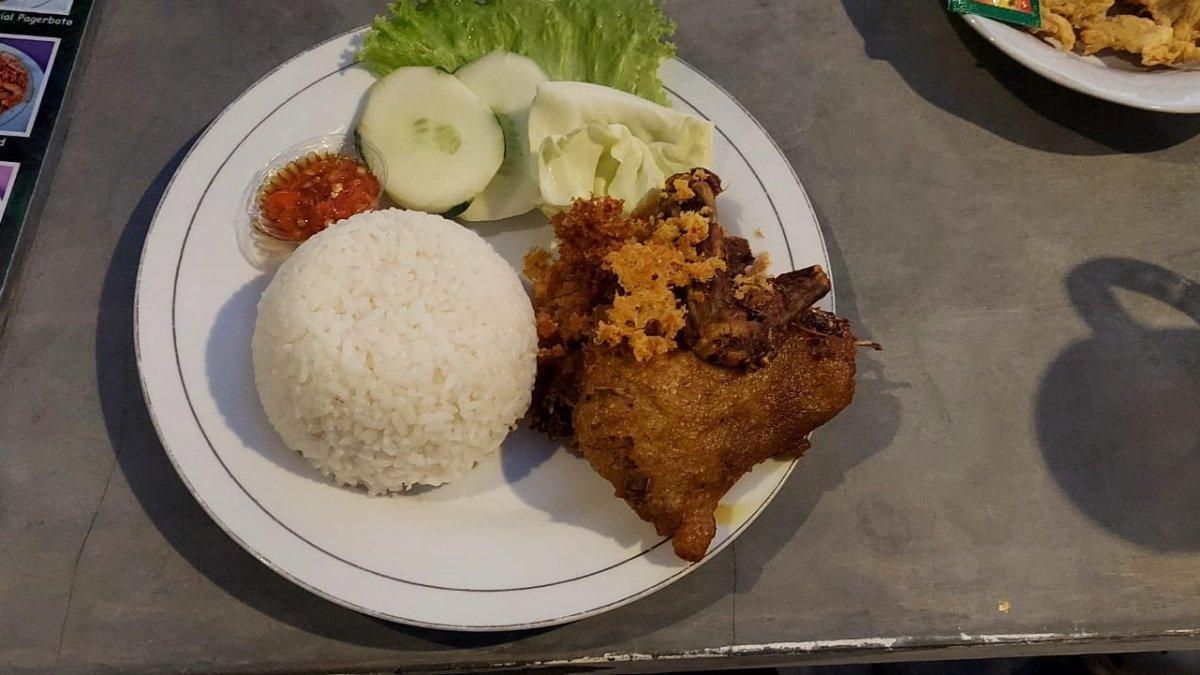 ILUSTRASI BEBEK GORENG - Menu makan siang enak, bebek goreng di Klaten, Jawa Tengah.