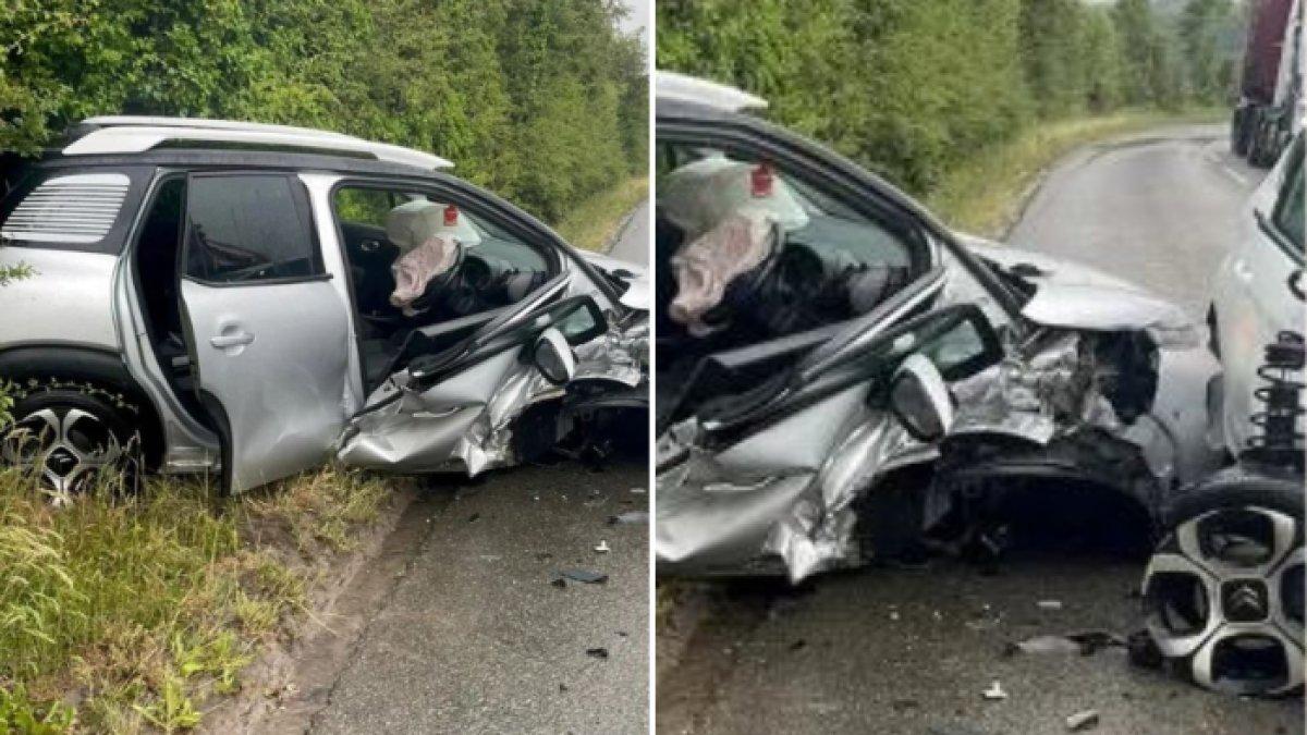 Mobil tersebut menabrak sisi pengemudi, mendorong mobil Louise ke pagar tanaman dan menyebabkan kantung udara meledak.