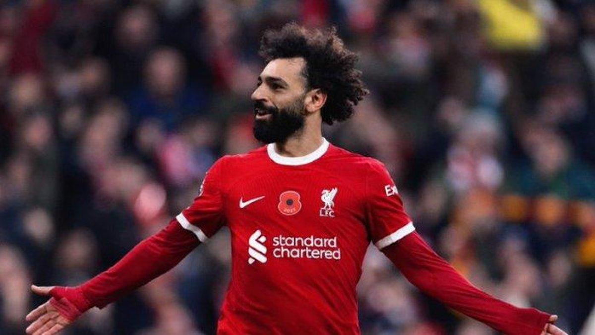 Mohamed Salah saat selebrasi gol ke gawang Brentford.
