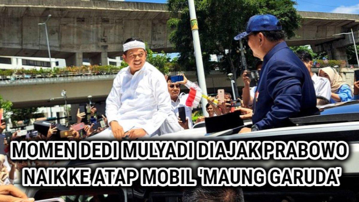 Momen Cagub Jabar Dedi Mulyadi diajak Presiden Prabowo Subianto naik ke atap mobil 'Maung Garuda'.