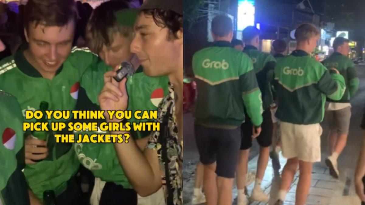Momen bule di Bali jalan-jalan dan pesta atau clubbing mengenakan outfit driver ojol