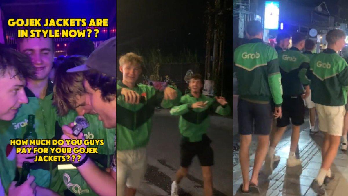 Momen bule di Bali jalan-jalan dan pesta atau clubbing mengenakan outfit driver ojol