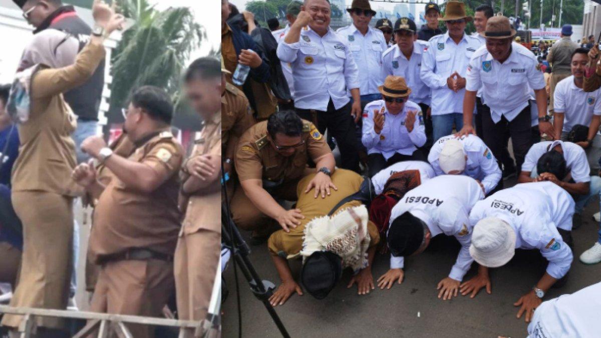 Momen massa Apdesi joget-joget hingga sujud syukur setelah tuntutannya dikabulkan DPR RI