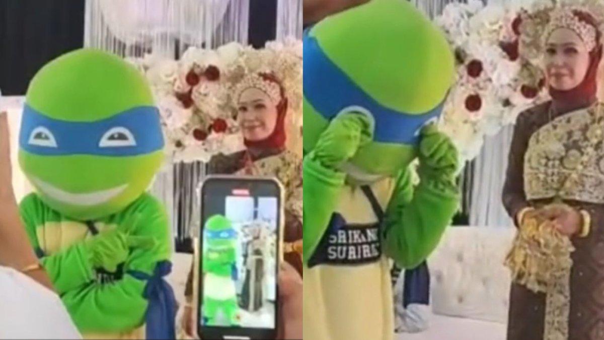 Momen pria diam-diam datang ke pernikahan mantan pacarnya menggunakan kostum badut