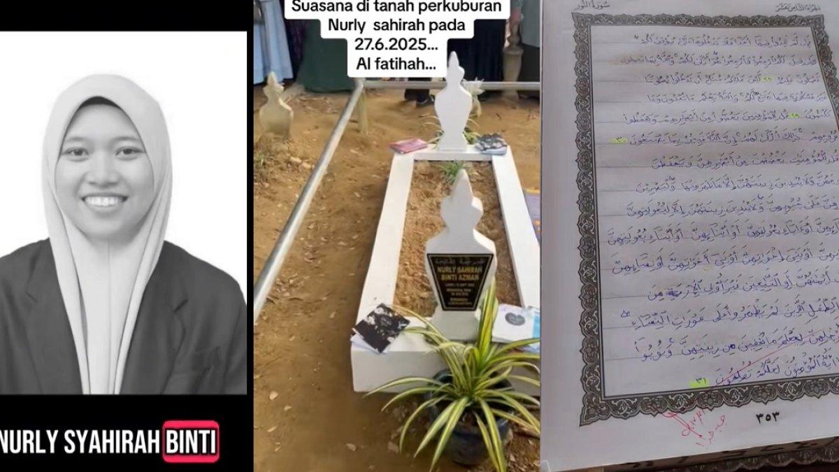 HAFIZAH MENINGGAL DUNIA - Kolase potret Nurly dan Alquran peninggalannya diambil dari TikTok @shodrie.topan/@suriati1107. Nurly adalah hafizah yang meninggal sambil peluk Alquran tulisan tangannya sendiri