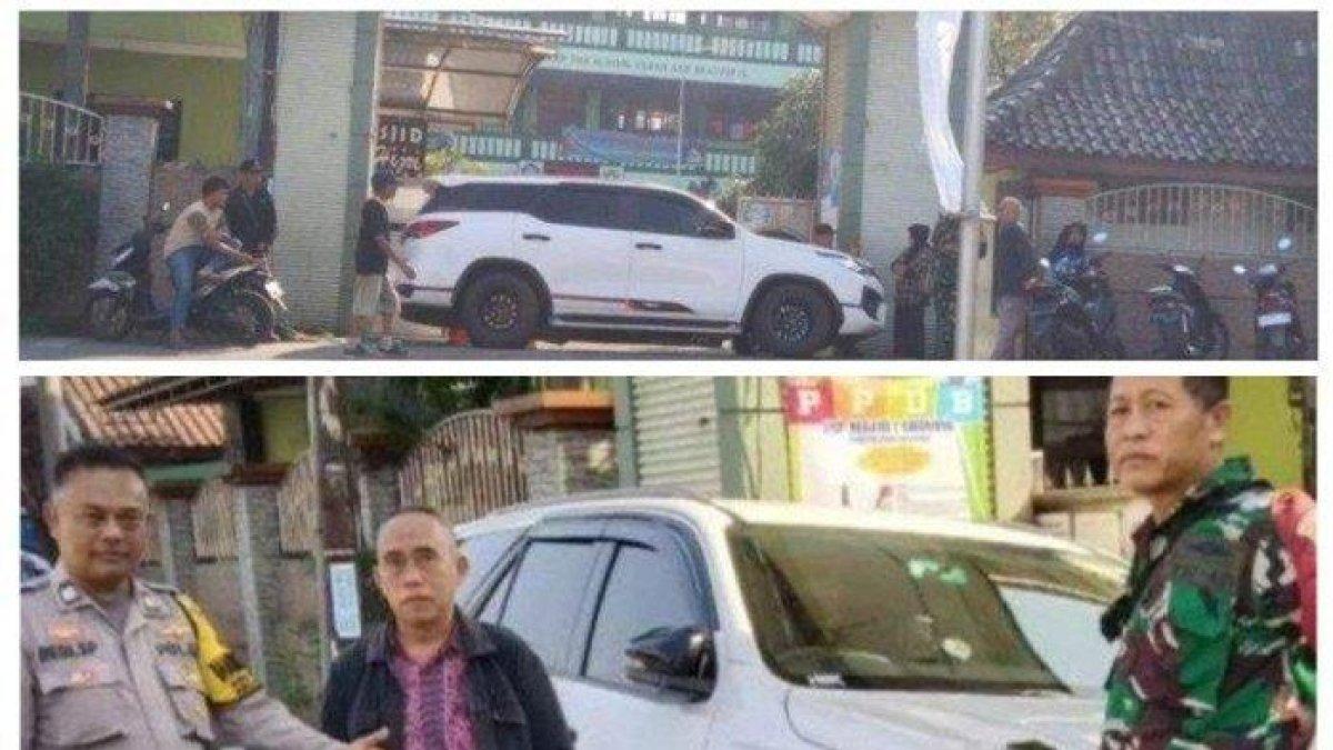 Orangtua murid parkirkan mobil Fortunernya di depan gerbang SMPN 1 Cibinong, Bogor diduga karena kecewa anaknya gagal PPDB Zonasi.