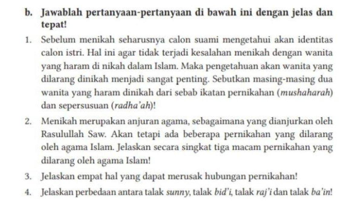 ILUSTRASI KUNCI JAWABAN: PAI kelas 11 halaman 291 Kurikulum Merdeka, Penilaian Pengetahuan Bab 9 bagian soal uraian