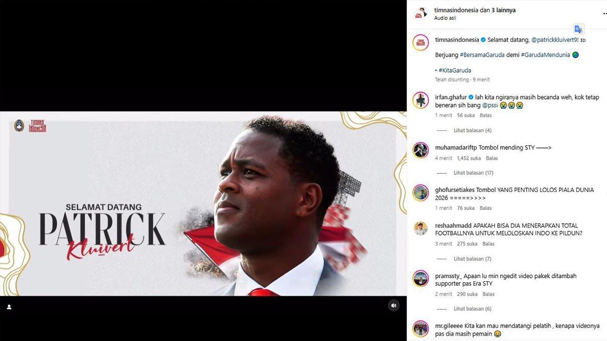 PSSI mengucapkan selamat datang untuk Patrick Kluivert