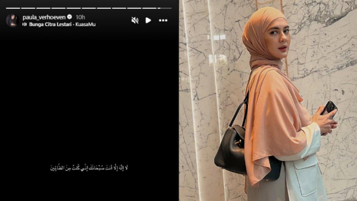 REAKSI PAULA VERHOEVEN - Potret unggahan Paula Verhoeven diambil dari Instagram pada Kamis (17/4/2025). Paula Verhoeven unggah ayat Al Quran setelah cerai dari Baim Wong.