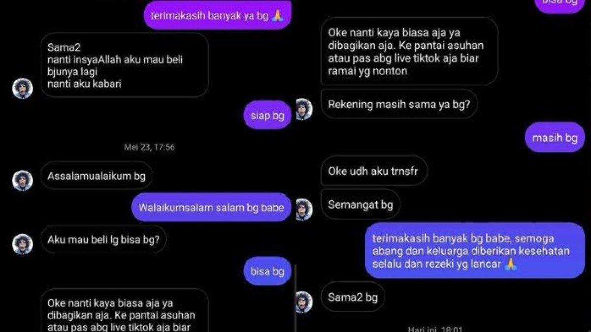 Pedagang di TikTok membagikan chat-nya dengan Babe Cabita
