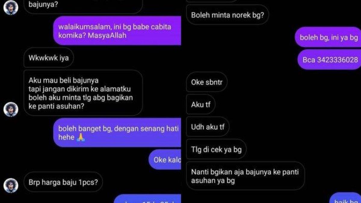 Pedagang di TikTok membagikan chat-nya dengan Babe Cabita