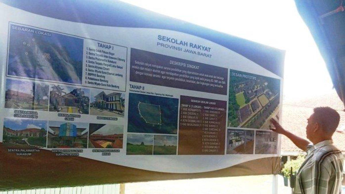 PROGRAM BUPATI MAJALENGKA - Pegawai Pemda Majalengka sedang menunjukan denah dan konsep Sekolah Rakyat di Majalengka.