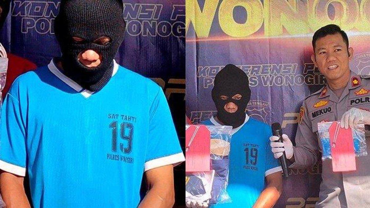 Pelaku pencabulan siswi SMP, MU dalam jumpa pers di Mapolres Wonogiri, Jumat (22/9/2023)