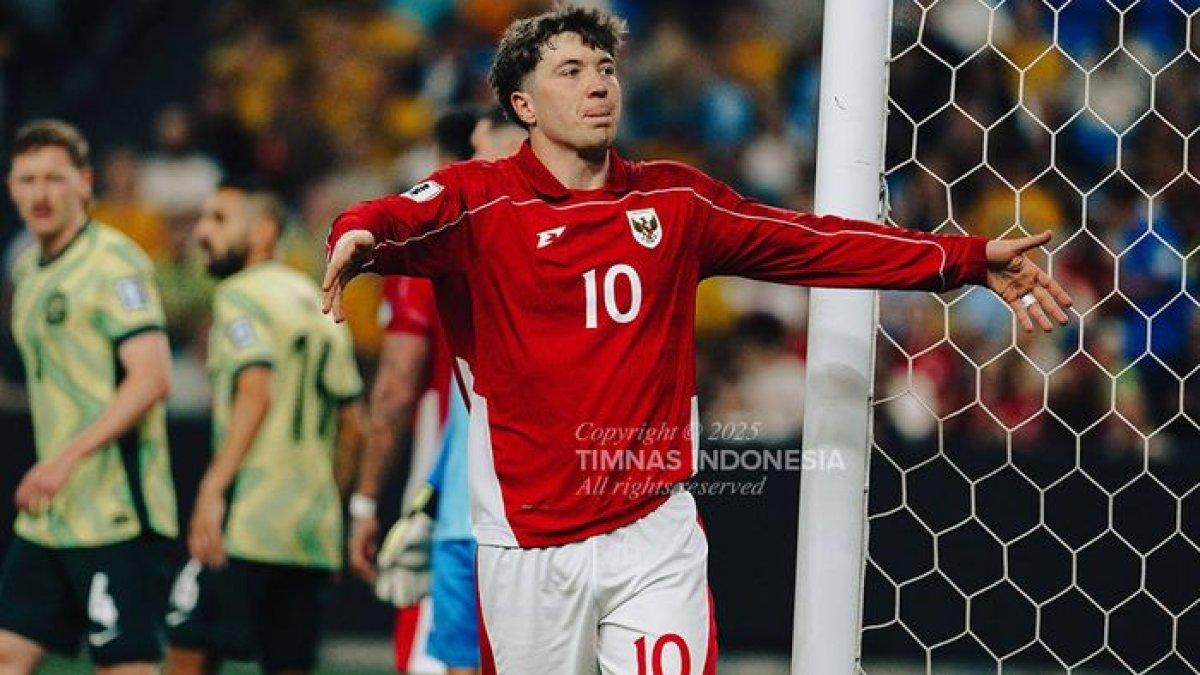 OLE ROMENY - Pemain timnas Indonesia, Ole Romeny, melakukan selebrasi setelah mencetak gol ke gawang Australia di Kualifikasi Piala Dunia 2026, Kamis (20/3/2025).