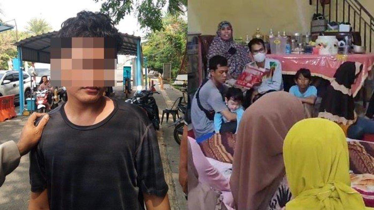 Pemuda bunuh bibi dan lempar neneknya yang sudah sekarat, dipergoki tetangga yang curiga dengar jeritan, suasana rumah duka.