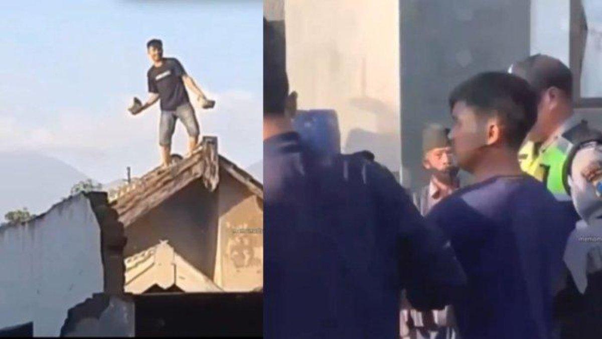 Pemuda panjat atap rumah warga dan membobol genteng hingga melemparnya ke sembarang arah, sakit hati ditinggal pacar nikah
