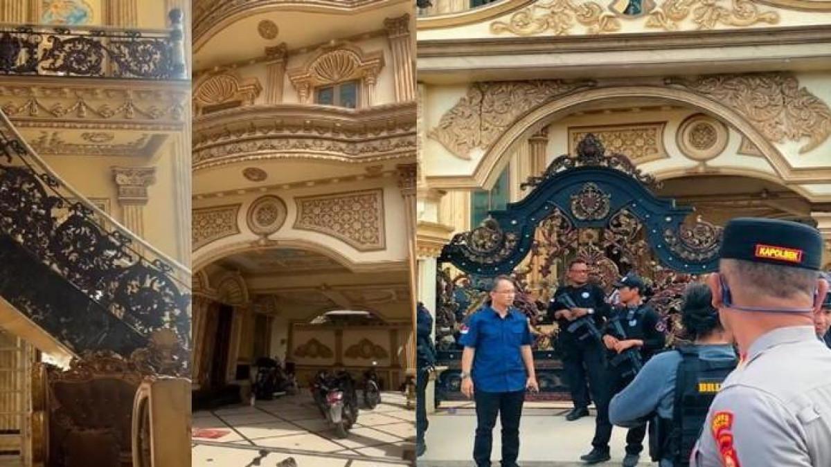 RUMAH HAJI SUTAR - Foto kolase TikTok. Penampakan rumah mewah di Tulung Selapan saat digeledah tim gabungan dari Badan Narkotika Nasional (BNN) RI dan BNN Provinsi Sumsel di rumah milik HS, Rabu (30/7/2025) jam 13.00 WIB. Rumah megah milik Haji Sutar di Ogan Komering Ilir, Sumsel, menjadi lokasi penggeledahan BNN dalam kasus dugaan pencucian uang hasil narkotika.