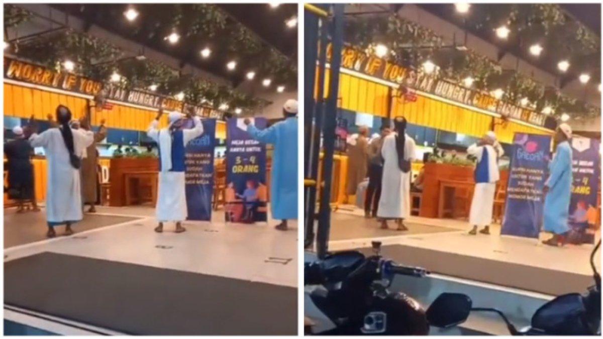 Penampakan sekelompok pria bergamis dan bersorban seolah sedang meruqyah Warung Mie Gacoan di Madura