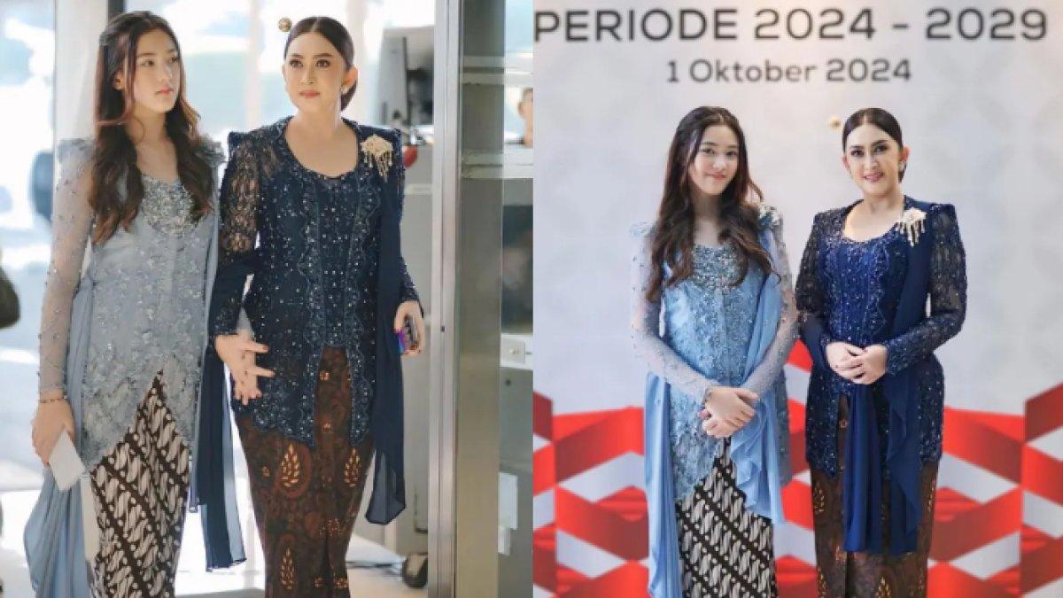 Penampilan Mikhaela Lee saat menemani Nafa Urbach di pelantikan DPR RI 2024
