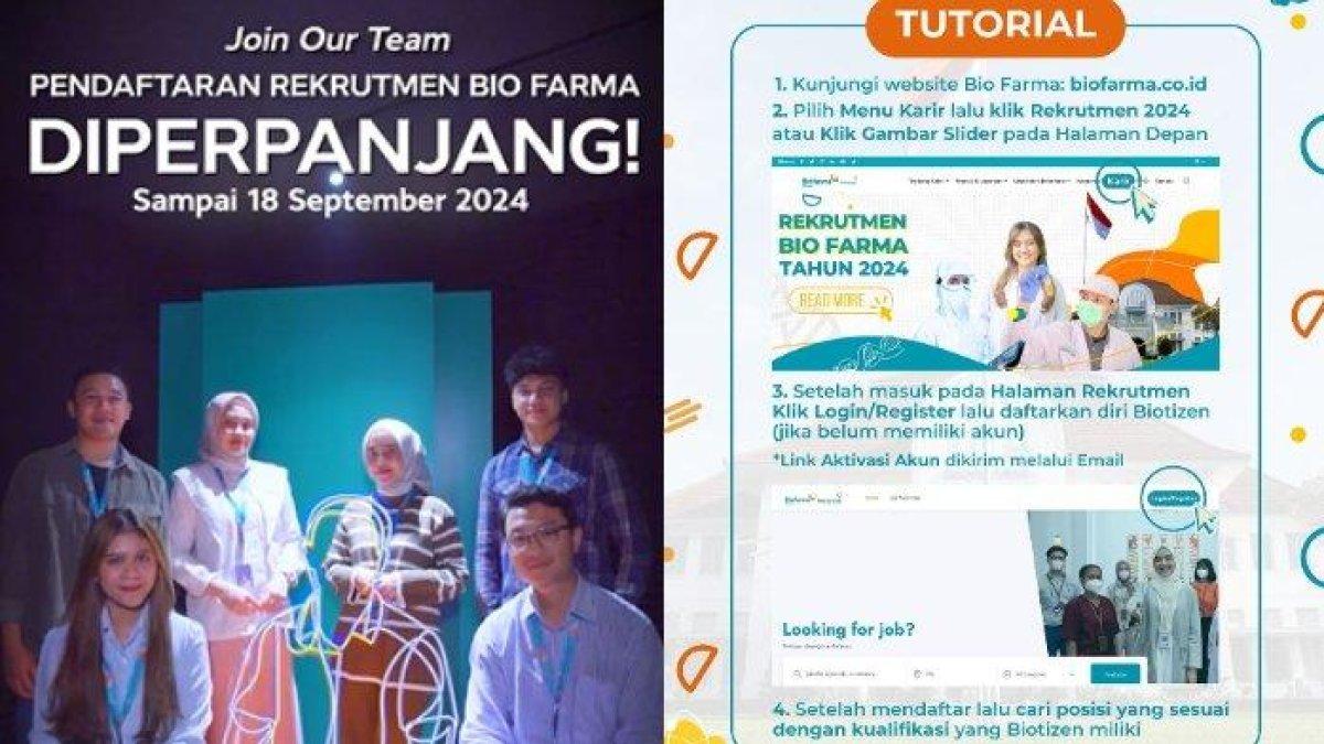 Pendaftaran lowongan kerja PT Bio Farma (Persero) diperpanjang sampai Rabu, 18 September 2024.