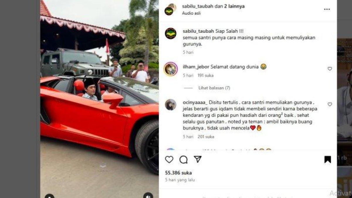Pendakwah Gus Iqdam mengendarai Lamborghini yang diduga milik Bupati Jepara terpilih, Witiarso Utomo.