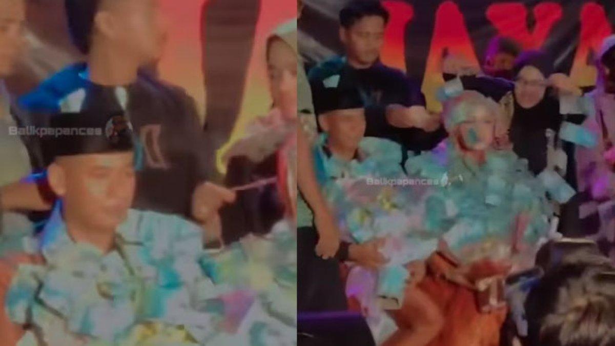 Pengantin disawer tamu undangan, tubuh pengantin ditumpuki lembaran Rp 50 ribu, auto tajir