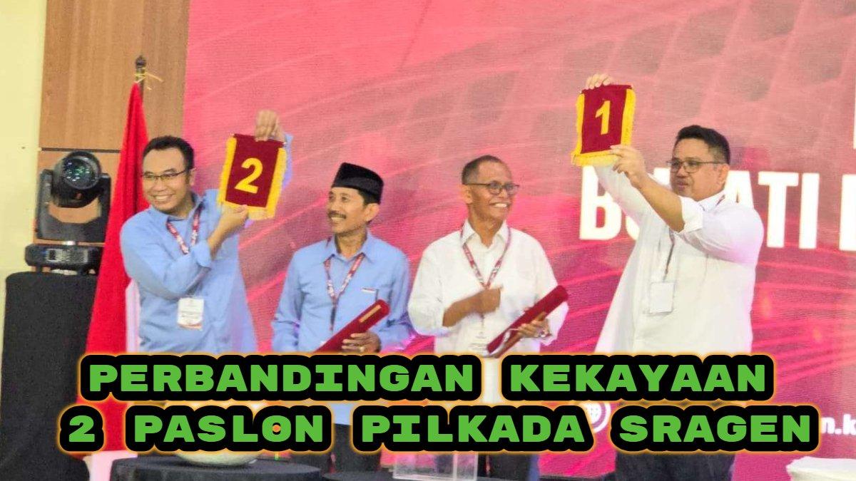 Berikut perbandingan harta kekayaan Pilkada Kabupaten Sragen 2024. Untung Wibowo Sukawati-Suwardi vs Sigit Pamungkas-Suroto. Siapa paling tajir?